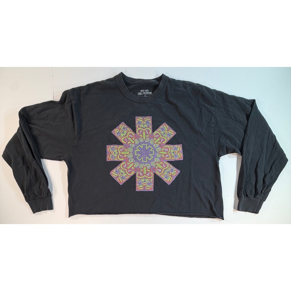 Red Hot Chili Peppers Black Long Sleeve Crop Top Graphic Tee One Size OS